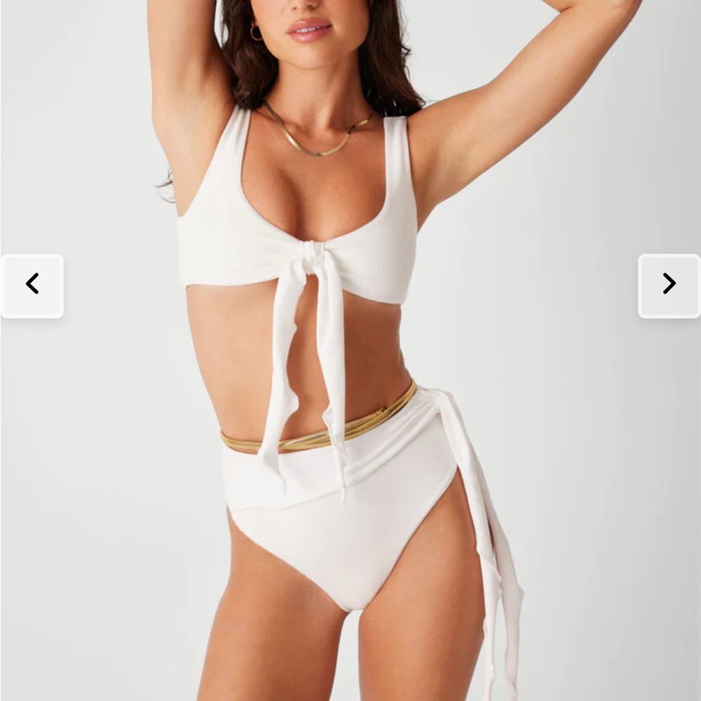 White bathing suit Frankie’s bikini top and bottom